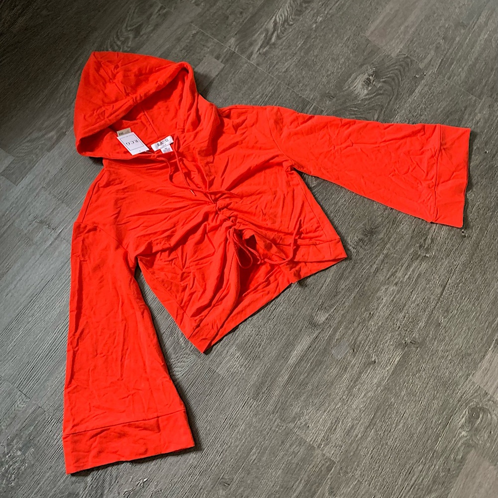 R.C.G. Cropped Corset Hooded Sweatshirt Kimono Bell Sleeves XS NWT